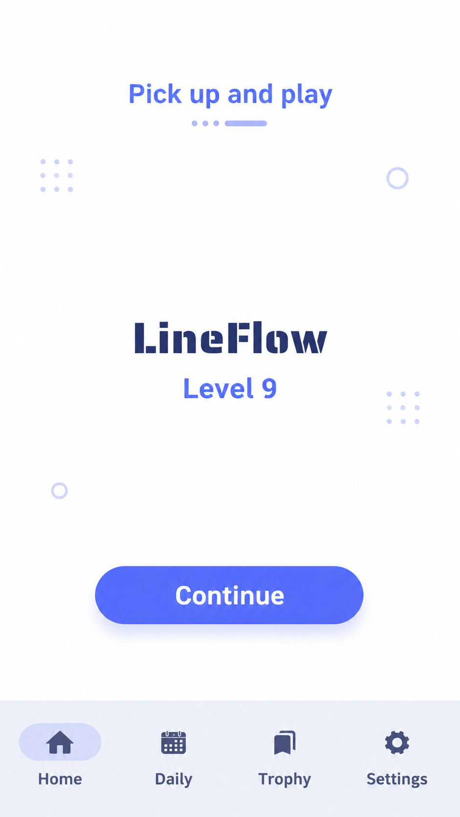LineFlow home screen with a continue button