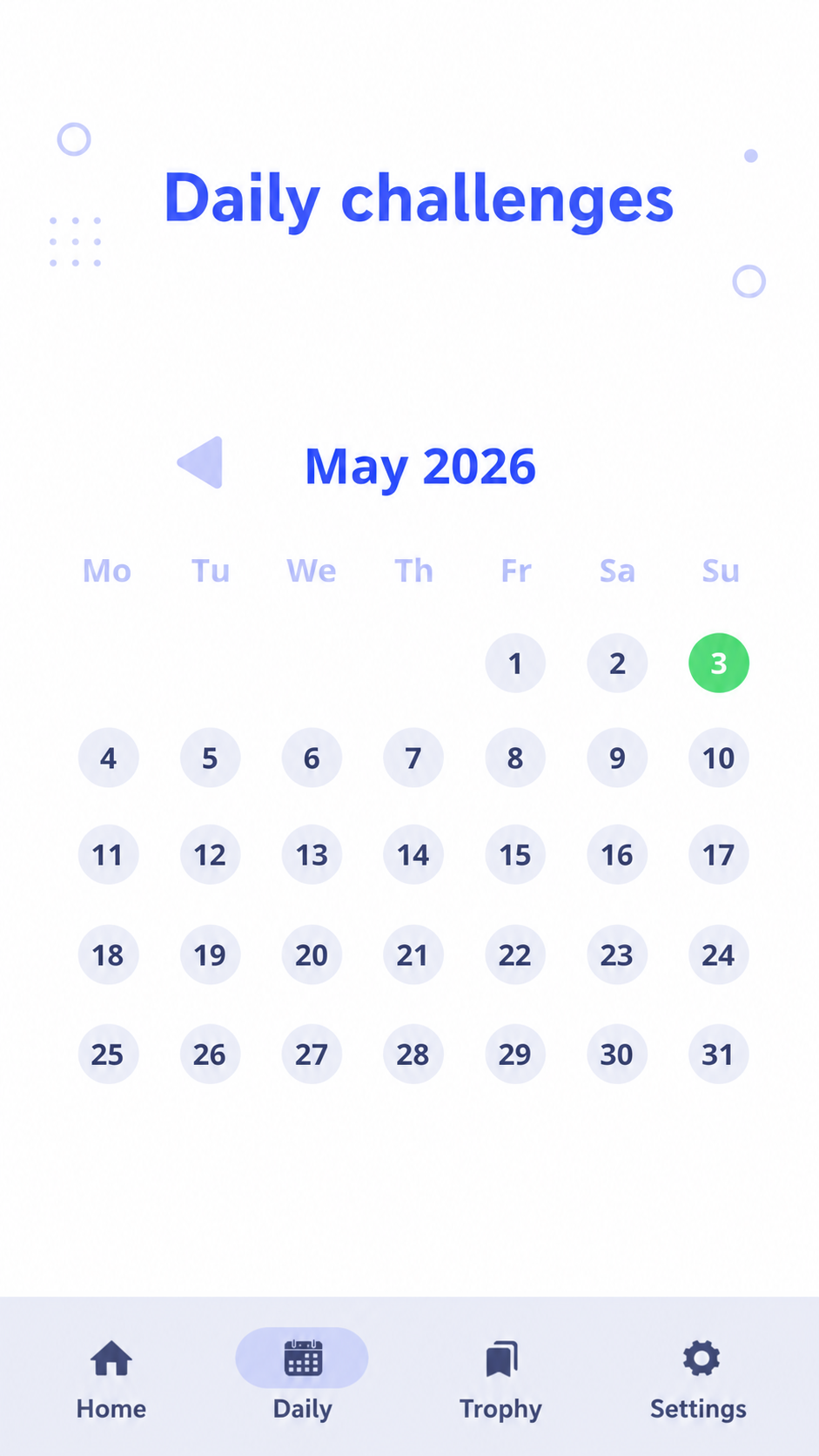 LineFlow daily challenge calendar screen